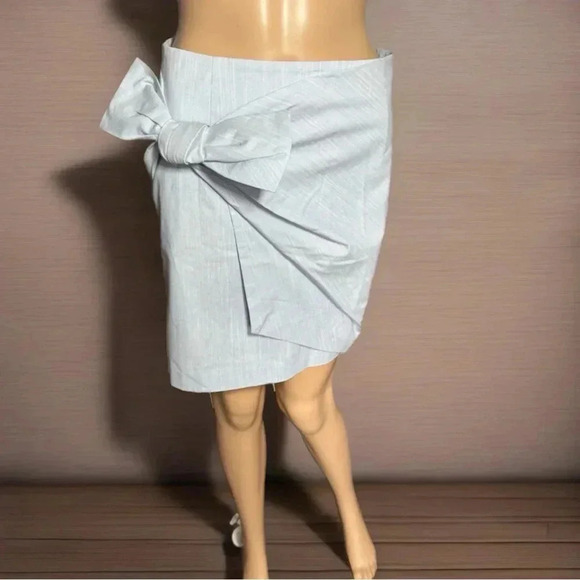 NWT ANN TAYLOR LOFT Coastal Blue Pencil Skirt Bow Front Back Zip Lined Sz 2 XS - Picture 2 of 11